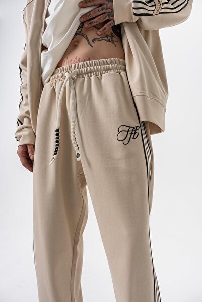 Respire Ανδρικό χειμερινό φούτερ με λεπτομέρεια με ρίγες, διπλής όψης, φαρδύ, μπεζ