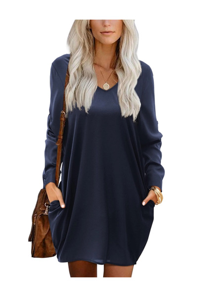 OEM Casual dress in soft, breathable and comfortable fabric, BLUE 2XL