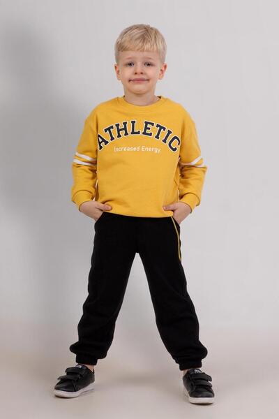 RAPAPA Boys' 3-Thread Sweatshirt & Black Sweatpants 2-Piece Set – Sports Casual Combination 4073