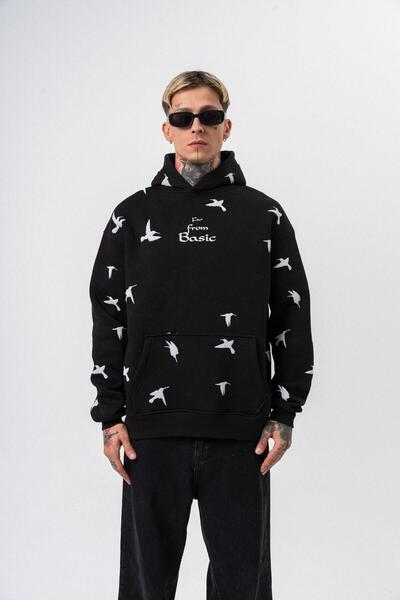 Respire Men's Far from Basic Printed Hooded Oversize Hoodie Black