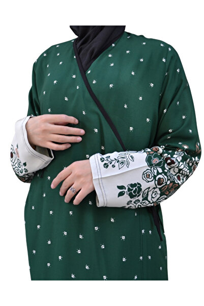 Bilenler Φόρεμα προσευχής με διπλό στήθος με μοτίβο λουλουδιών – 100% βισκόζη, δεμένο στο πλάι, άνετο κούφιο μέγεθος 36-46