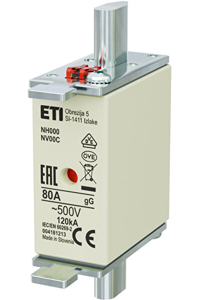 Eti Fuse gG MPR NH000, alternating current, 80A, 500V, 120kA, 004181213,