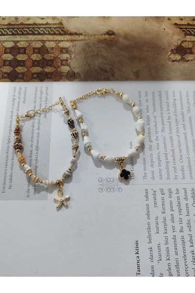 elbi bijuteri Sea Shell Themed Double Bracelet