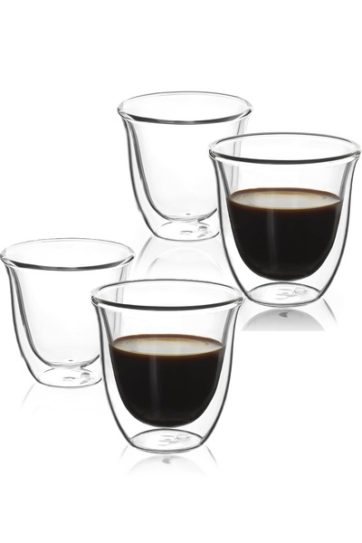 ELEGANT HOME Set of 2 double-layer clear glass cups for serving tea and coffee, 300ml