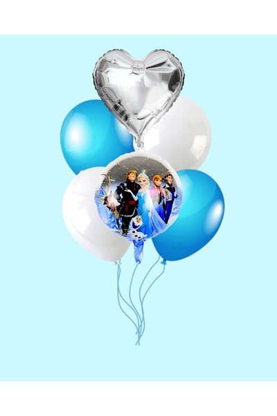 Evabrite Frozen Elsa Round Foil Balloon Set - Heart Foil Birthday Party Set