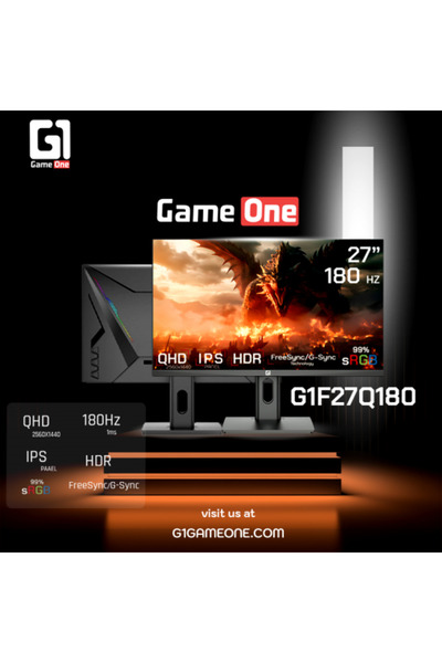 GAMEONE G1F27Q180 – 27" QHD IPS, 180Hz, 0.5ms Gaming Monitor