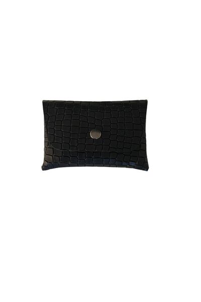 KumaşEvi Handcrafted Black Genuine Crocodile Leather Card Holder – Men's Women's Leather Wallet (10X7 cm)