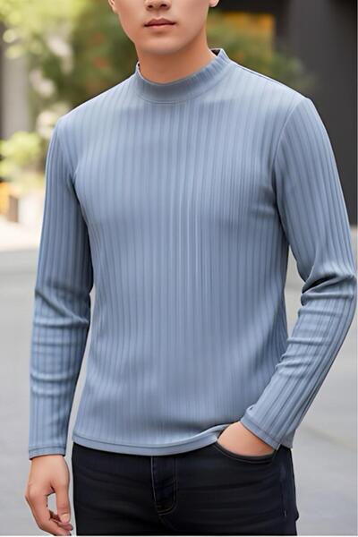 Oksit Monz Ribbed Slim Fit Lycra High Collar Men's Long Sleeve T-Shirt