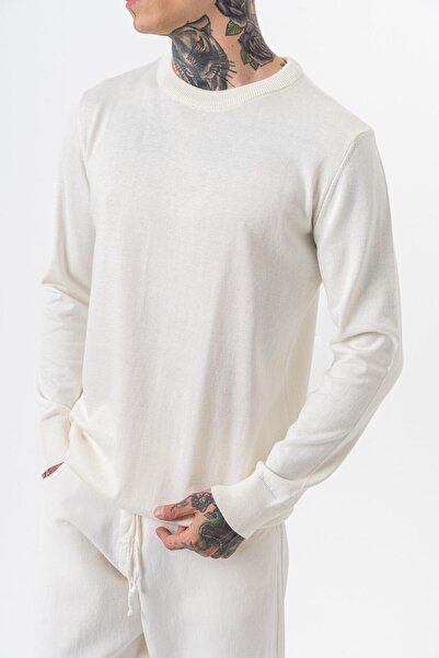 Respire Men's Cotton Blend Crew Neck Knitted Sweater Ecru