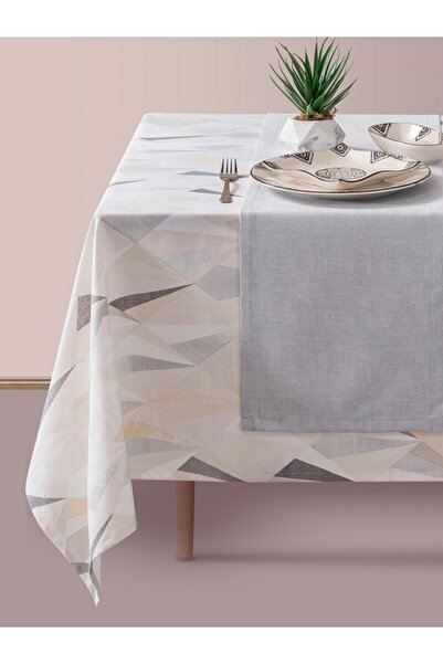 Cotton Box طقم مفرش طاولة من القطن مع غطاء من القطن باللون الرمادي دايمانتي مقاس 180 × 230 سم
