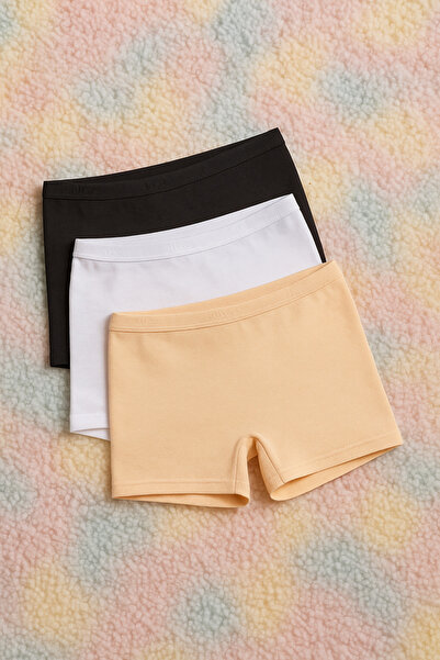 ROZELT Women's Cotton & Modal Black-White-Skin 3-Piece Boxer Shorts