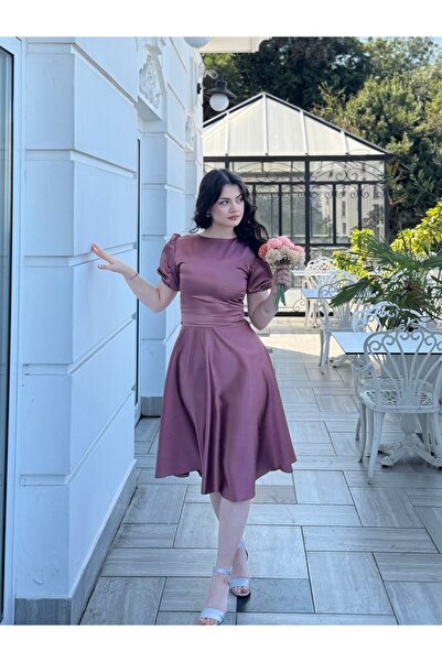 essolaria Gül Kurusu Saten Sırttan Bağlamalı Stella Abiye