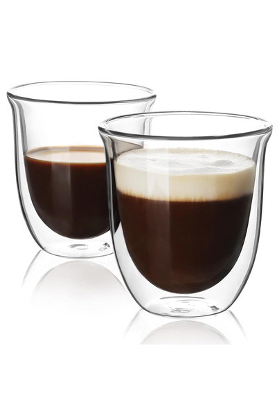 ELEGANT HOME Set of 2 double-layer clear glass cups for serving tea and coffee, 300ml