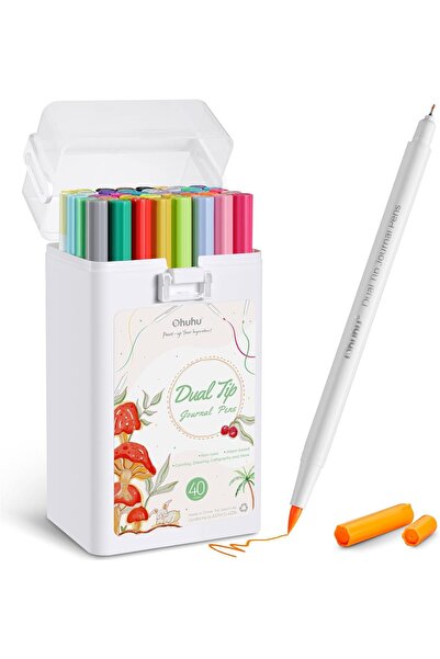 Ohuhu Set of 40 Ohuhu Markers, Water Based, Dual Tip, Extra Fine and Brush, Multicolor
