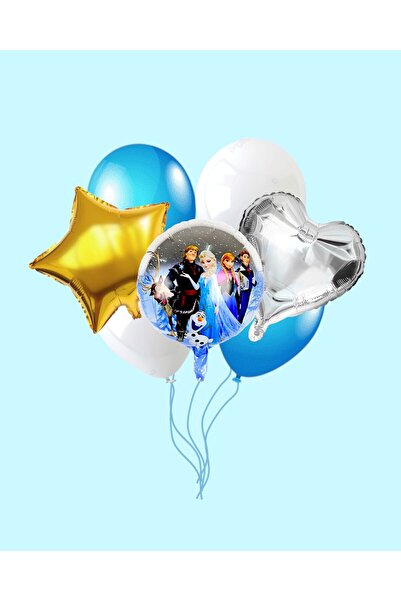 Evabrite Frozen Elsa Round Foil Balloon Set - Heart and Star Birthday Party Set