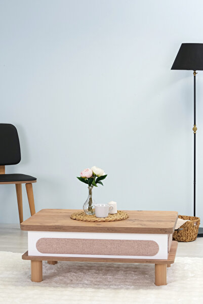 mistik home Livia Bohem Akıllı Orta Sehpa , Masa - Çam Tabla Beyaz Gövde / Ha...