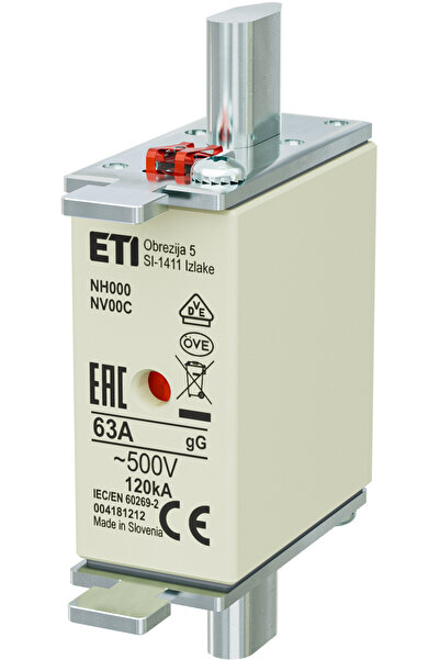 Eti Fuse gG MPR NH000, alternating current, 63A, 500V, 120kA, 004181212,