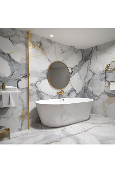 UKAB DEKOR 60x120 Cm (0,72 m²) Kendinden Yapışkanlı Mermer Desenli Pvc Karo Panel Banyo, Wc, Mutfak