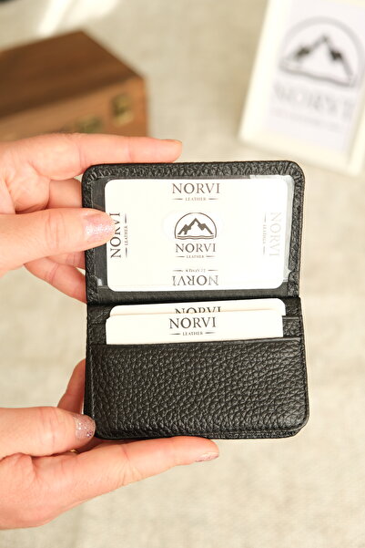 Norvi Leather Black Slim Genuine Leather Card Holder