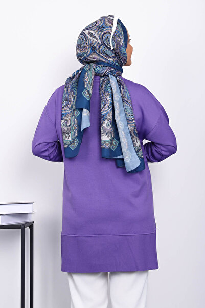 İmajButik Mor Kol Düğmeli Soğuk İplik Triko Tunik