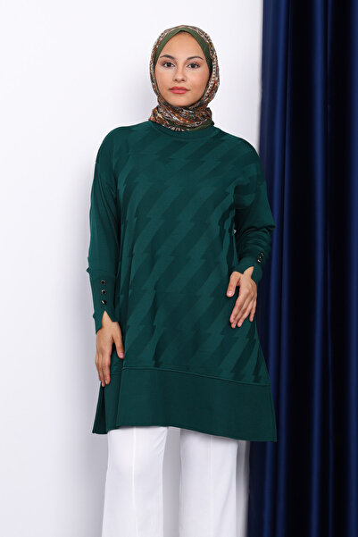 İmajButik Emerald Green Cold Yarn Knit Tunic with Cufflinks