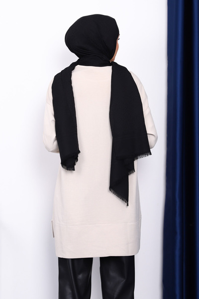 İmajButik Stone Sleeve Zippered Cold Thread Knitwear Tunic