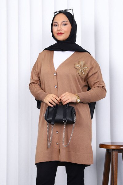 İmajButik Biscuit Buttoned Cold Thread Knitwear Cardigan