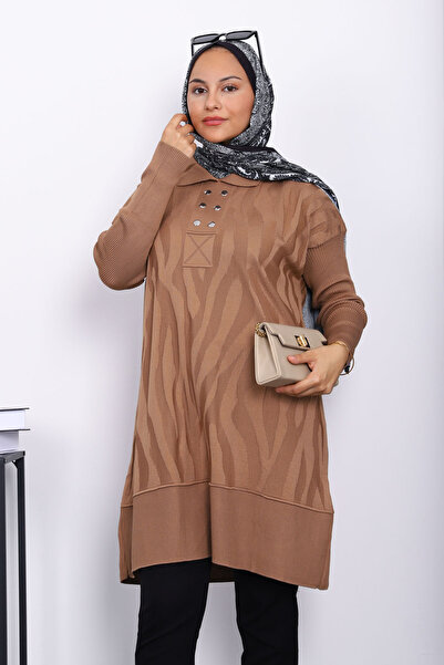 İmajButik Biscuit Shirt Collar Cold Yarn Knitwear Tunic