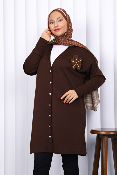 İmajButik Brown Buttoned Cold Yarn Knitwear Cardigan
