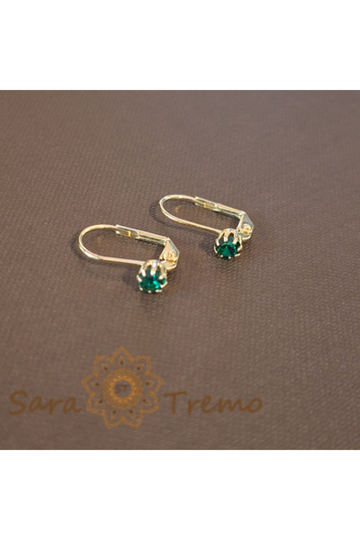 saratremo Gold-Plated Earrings with Classic Hook and Green Zirconia Crystal