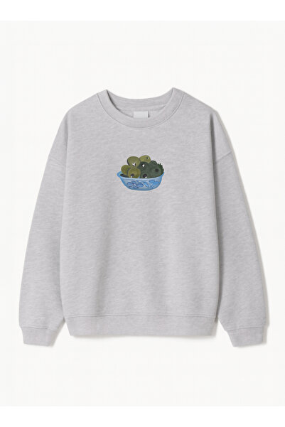 Disante سويت شيرت نسائي كبير الحجم مطبوع عليه زيتوني - ياقة دائرية، 3 خيوط من...