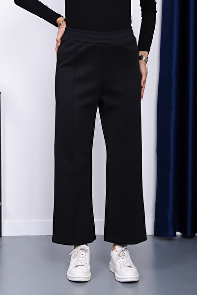İmajButik Black Front Seam Scuba Pants