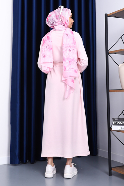 İmajButik Φόρεμα με ζώνη στη μέση σε ροζ χρώμα Dusty Pink