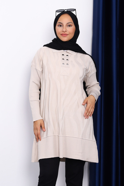İmajButik Stone Shirt Collar Cold Yarn Knitwear Tunic
