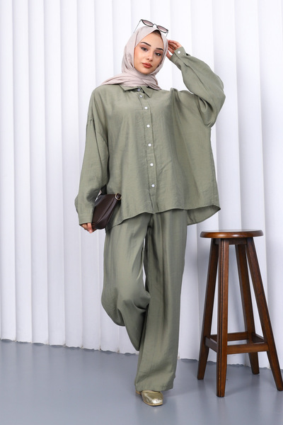 İmajButik Khaki Modal Shirt and Pants Set