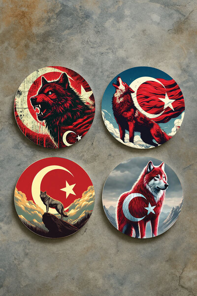 Cekuonline Home Decor Oval Plexiglass Coasters Themed Patterned Set of 4 Göktürk