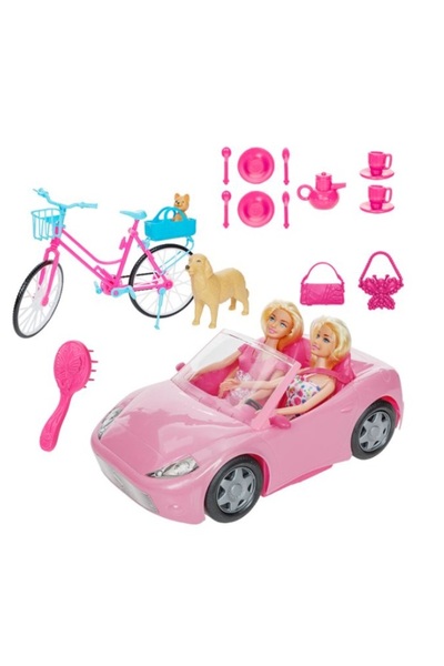 OEM Set papusi manechin, cu 2 vehicule, animal si accesorii, 18 piese, 3 ani+