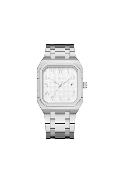 catera Men's steel watch with Arabic numerals in silver color and a white dial