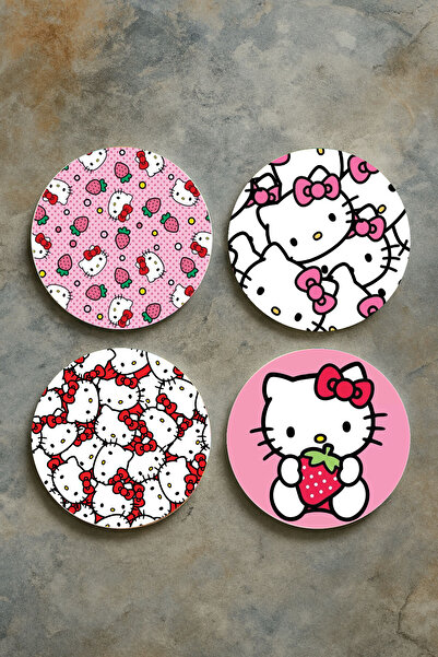 Cekuonline Home Decor Oval Plexiglass Coasters Themed Patterned Set of 4 Kittyyyyyy