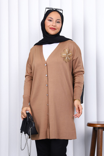 İmajButik Biscuit Buttoned Cold Thread Knitwear Cardigan