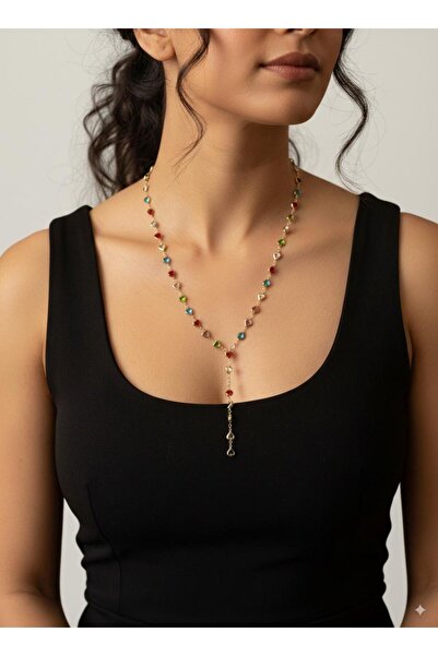 denars jewelry Renkli Kalpli Y Model Yeni Sezon Kolye