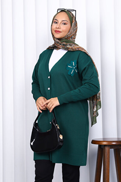 İmajButik Ζακέτα με σμαραγδένια πράσινα κουμπιά από κρύο νήμα