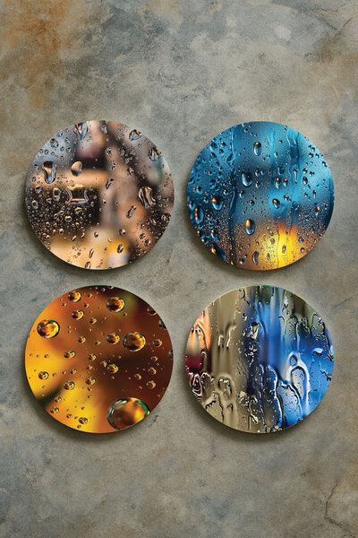 Cekuonline Home Decor Oval Plexiglass Coasters Themed Patterned Set of 4 Rain
