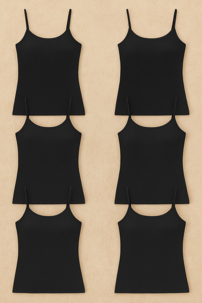 QKK Women's Cotton Lycra Ribbed String Strap Combed Cotton 6-Piece Tank Top Q6K4K2T0Ka