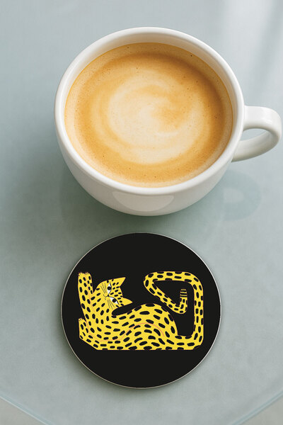 Cekuonline قاعدة كوب دائرية من البليكسي جلاس مع نقش مطبوع بتصميم قطة واحدة