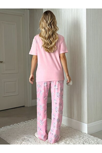 CARLA MARA Floral Patterned Short Sleeve Pink Pajama Set