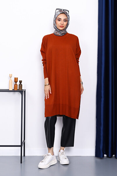 İmajButik Tile Crew Neck Mercerized Casual Knitwear Tunic