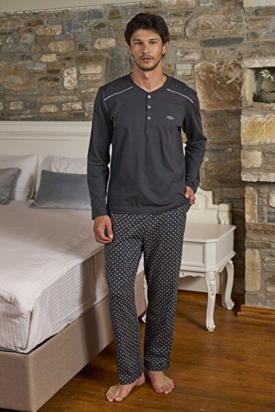 Cossy By Aqua 26167 Мъжки комплект пижама с дълъг ръкав, копчета и велосипедн...