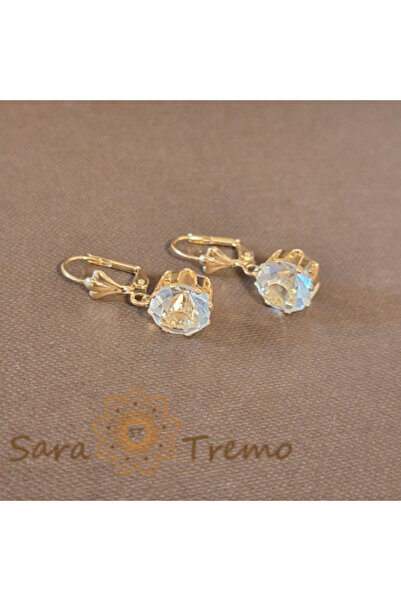 saratremo Gold-Plated Earrings, Classic Design with Large Faceted Red Zirconia Crystal