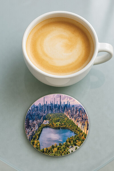 Cekuonline قاعدة كوب دائرية من البليكسي جلاس مع نقش مطبوع لمركز سنترال بارك